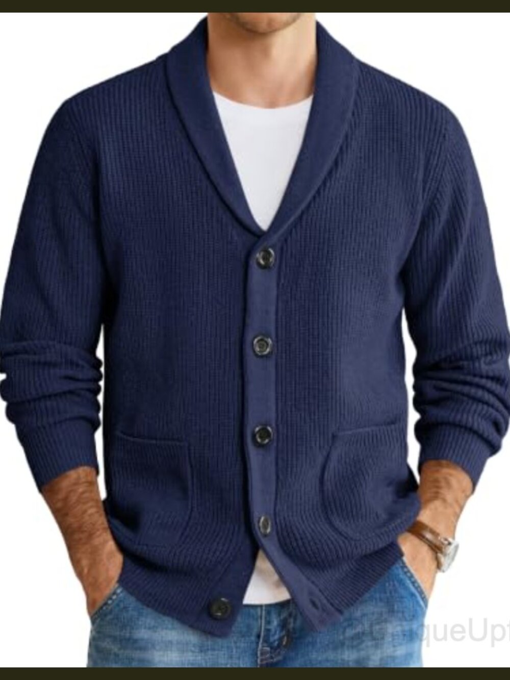 Mens Shawl Collar Cardigan Sweater Button Down Cable Knit Pockets